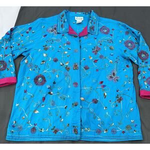 Quacker Factory Blue Embroidered Blazer